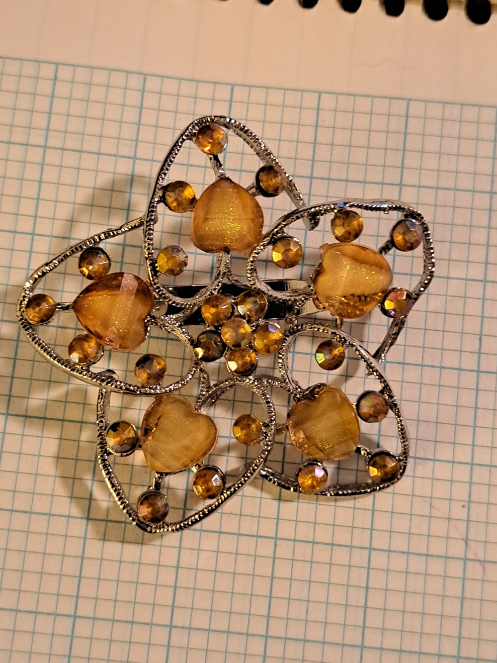 Silver-Tone Yellow Amber Crystal Flower Brooch Pin- Women Jewelry